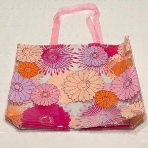 Clinique Clear Tote with Flowers and Pink Straps LNC